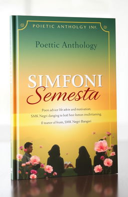 A poetic anthology book cover featuring the title 'SIMFONI Semesta' in elegant, flowing typography