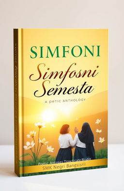 A poetic anthology book cover featuring the title 'SIMFONI Semesta' in elegant, flowing typography