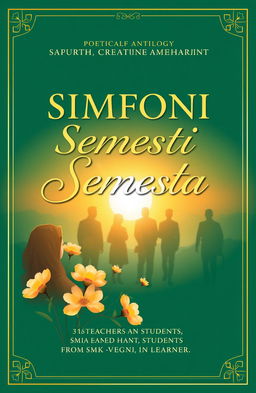A poetic anthology book cover featuring the title 'SIMFONI Semesta' in elegant, flowing typography