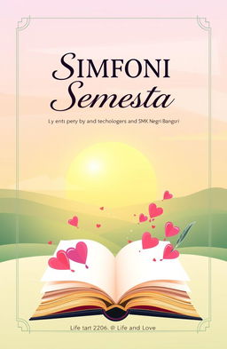 A beautifully designed anthology cover for a collection of free poetry by teachers and students of SMK Negri Bangsri, themed around life advice and love