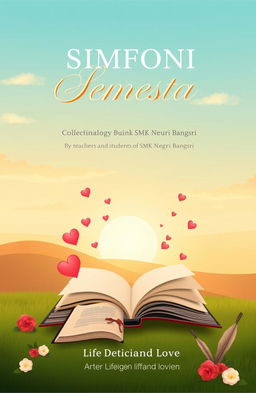 A beautifully designed anthology cover for a collection of free poetry by teachers and students of SMK Negri Bangsri, themed around life advice and love