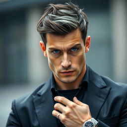 A striking portrait of Turner, a late 30s charismatic leader with dark, slightly tousled hair, and a few strands of gray that hint at stress and intensity