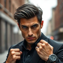 A striking portrait of Turner, a late 30s charismatic leader with dark, slightly tousled hair, and a few strands of gray that hint at stress and intensity