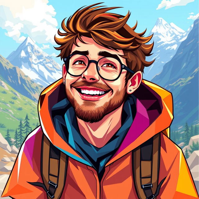 A polyart style depiction of Ryan Carter, The Adventurer, who is 30 years old