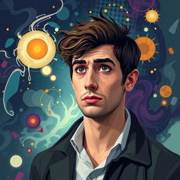A polyart style depiction of Alex Turner, The Dreamer, who is 29 years old