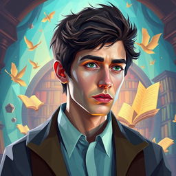 A fantasy-themed polyart style depiction of Alex Turner, The Dreamer, who is 29 years old