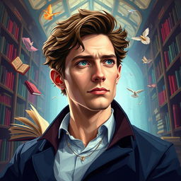 A fantasy-themed polyart style depiction of Alex Turner, The Dreamer, who is 29 years old