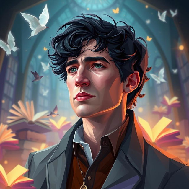 A fantasy-themed polyart style depiction of Alex Turner, The Dreamer, who is 29 years old