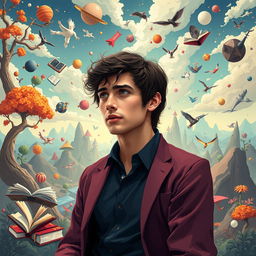 A full image in polyart style depicting Alex Turner, The Dreamer, aged 29