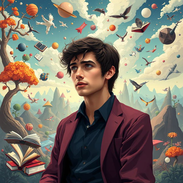 A full image in polyart style depicting Alex Turner, The Dreamer, aged 29