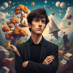 A full image in polyart style depicting Alex Turner, The Dreamer, aged 29