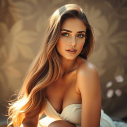 A beautifully detailed portrait of a woman with long, flowing hair cascading down her shoulders