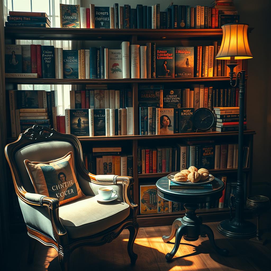 An elegant and sophisticated display of various literature books specifically curated for adults