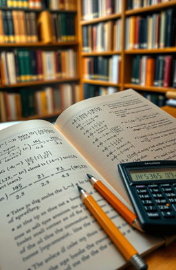 A focused study scene showcasing an open textbook with detailed examples of algebraic functions, neat calculations, and various mathematical symbols on the pages