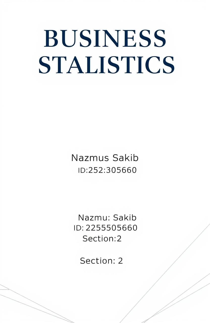 A minimalistic cover page design for a business statistics project