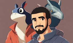 Retro-style Studio Ghibli portrait of Drake with more characteristic features.