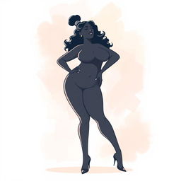 A stylized artistic representation of a confident, curvy woman embracing her body with elegance