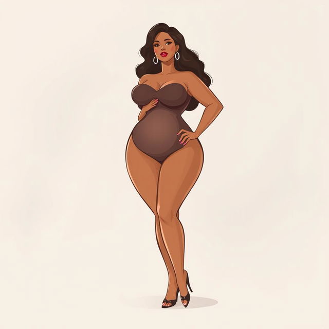 A stylized artistic representation of a confident, curvy woman embracing her body with elegance