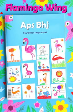 A vibrant and colorful magazine cover for a foundation stage school named 'Flamingo Wing ApS Bhuj'