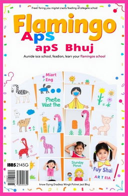 A magazine cover page in landscape format, featuring the title 'Flamingo Wing ApS Bhuj' prominently displayed at the top in vibrant, playful font