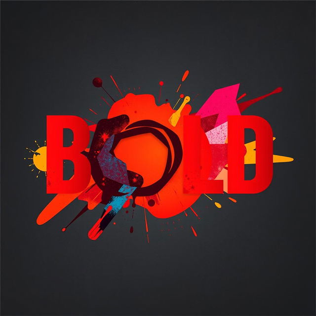 A vibrant graphic design featuring the word 'BOLD' in large, striking typography