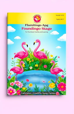 A vibrant and colorful magazine cover page design for a foundation stage school named 'Flamingo Wing ApS' located in Bhuj