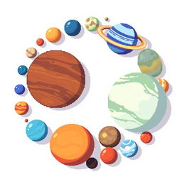 A captivating arrangement of pixel art planets on a clean, white background