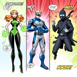 A colorful comic page featuring the introduction of a diverse cast of characters