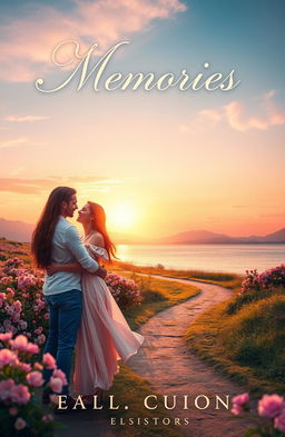 A romantic book cover featuring a beautiful, dreamy landscape at sunset