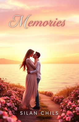A romantic book cover featuring a beautiful, dreamy landscape at sunset