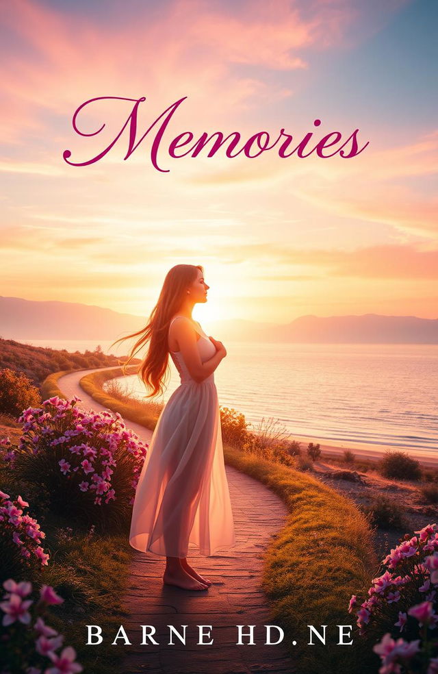 A romantic book cover featuring a beautiful, dreamy landscape at sunset