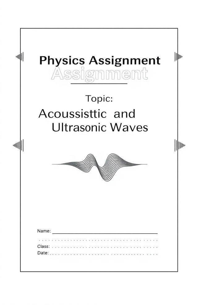 A cover page design for a physics assignment titled 'Acoustic and Ultrasonic Waves'