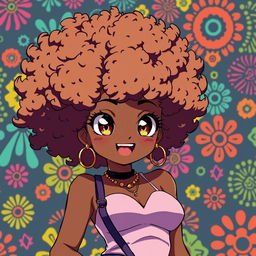 A captivating and confident Black anime girl with beautiful Afro hair, styled in a bold and expressive manner