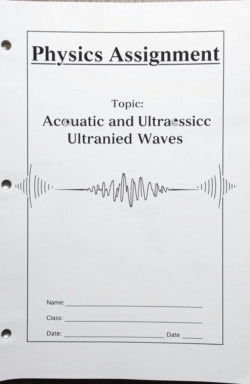 A cover page for a physics assignment titled 'Acoustic and Ultrasonic Waves'