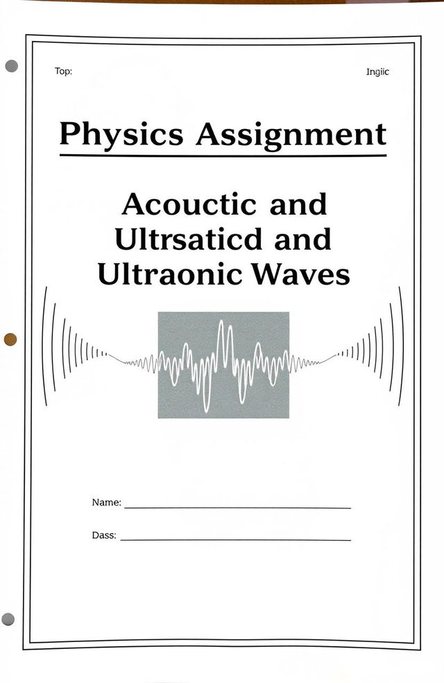 A cover page for a physics assignment titled 'Acoustic and Ultrasonic Waves'