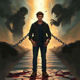 A thought-provoking scene encapsulating Ryan Carter’s transformative journey, illustrating his evolution from personal struggle to a courageous battle against manipulation and control