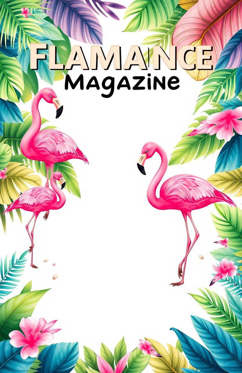 A flamingo-themed blank magazine cover template designed in a landscape page orientation