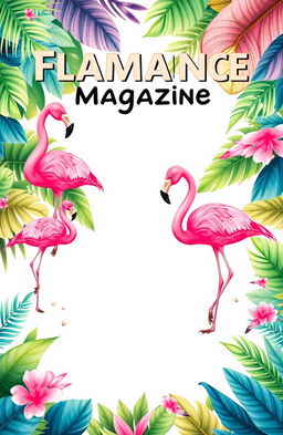 A flamingo-themed blank magazine cover template designed in a landscape page orientation