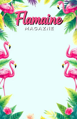 A flamingo-themed blank magazine cover template designed in a landscape page orientation