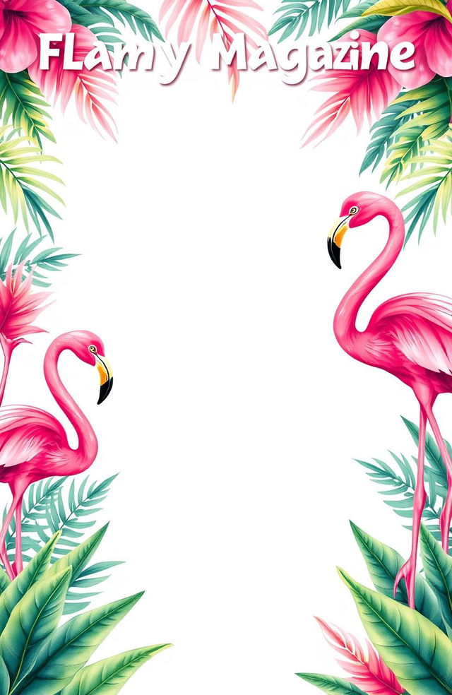 A flamingo-themed blank magazine cover template designed in a landscape page orientation