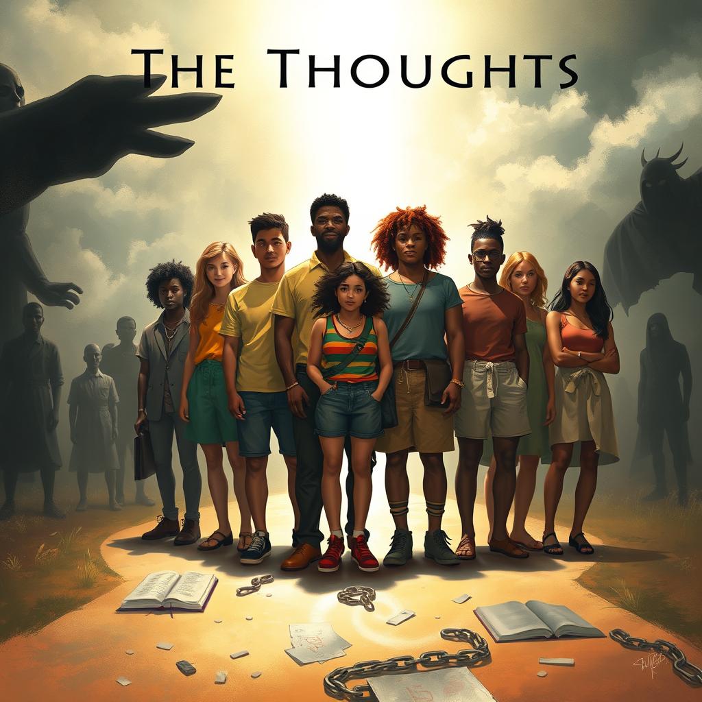 An evocative artwork conveying the moral of '7 Thoughts,' illustrating the theme of true freedom through independent thought and the power of unity