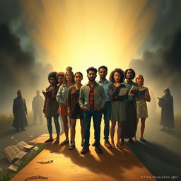 An evocative artwork conveying the moral of '7 Thoughts,' illustrating the theme of true freedom through independent thought and the power of unity