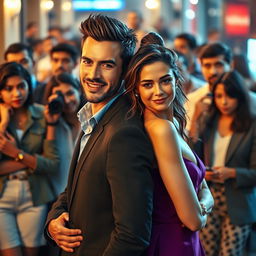 A striking scene featuring a beautiful man and woman who are the center of attention, radiating charm and charisma