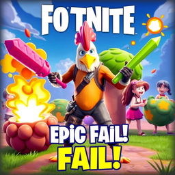 A vibrant and colorful Fortnite thumbnail with a humorous twist