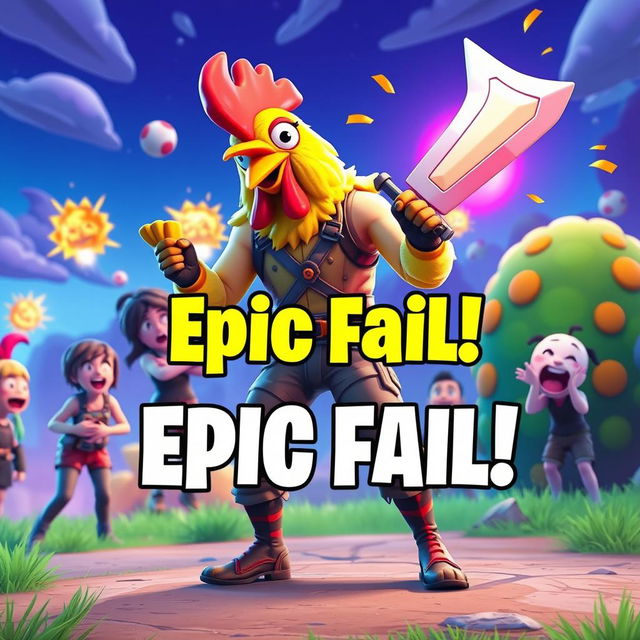 A vibrant and colorful Fortnite thumbnail with a humorous twist