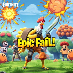 A vibrant and colorful Fortnite thumbnail with a humorous twist