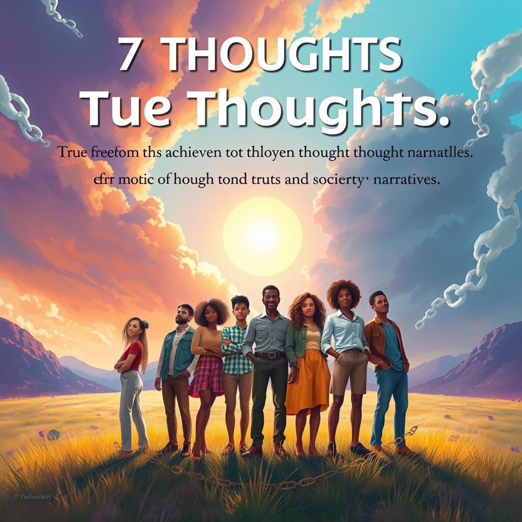 An inspiring artwork that conveys the moral of '7 Thoughts,' focusing on the theme that true freedom is achieved through independent thought and the ability to challenge societal narratives