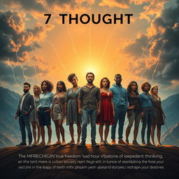 A powerful and thought-provoking artwork that encapsulates the moral of '7 Thoughts,' highlighting that true freedom stems from independent thinking and the courage to challenge societal narratives