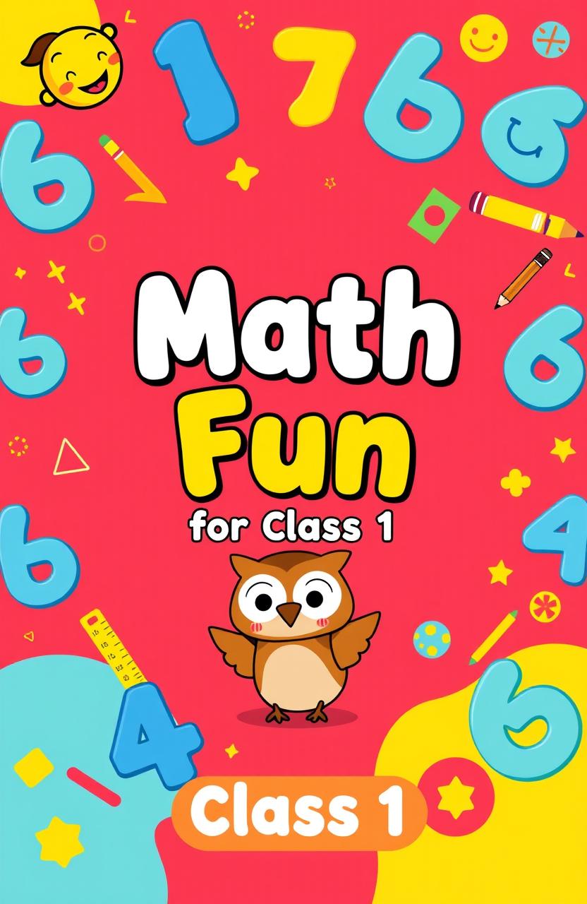 A colorful and engaging cover page for a math school book designed for Class 1 students