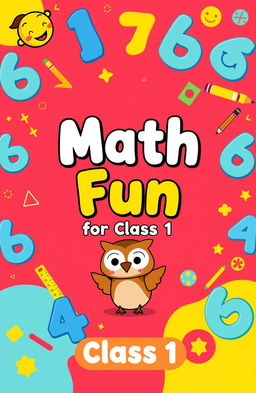 A colorful and engaging cover page for a math school book designed for Class 1 students